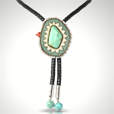 Beaded Turquoise & Sterling Bolo Tie