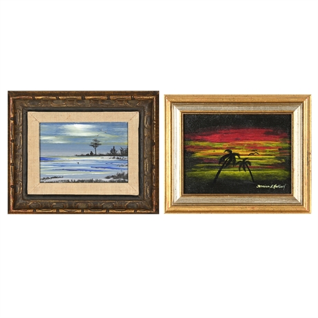 Pair of Framed Coastal and Tropical Sunset Scenes by Jessica R. Holguin and BE