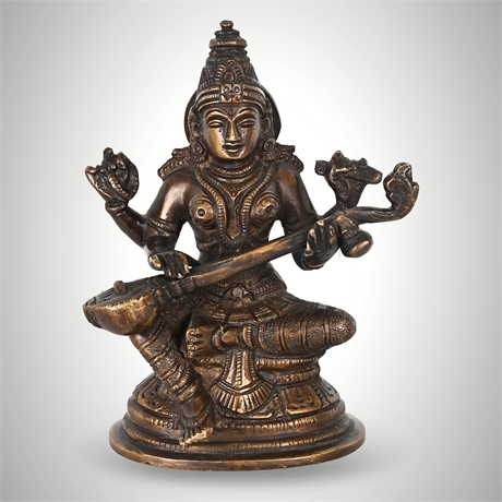 Saraswati Figure — South Indian Style Lost-Wax Casting, 5¼ Inches