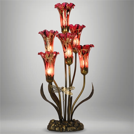 Art Nouveau-Style Lily Table Lamp with Dragonfly Accent