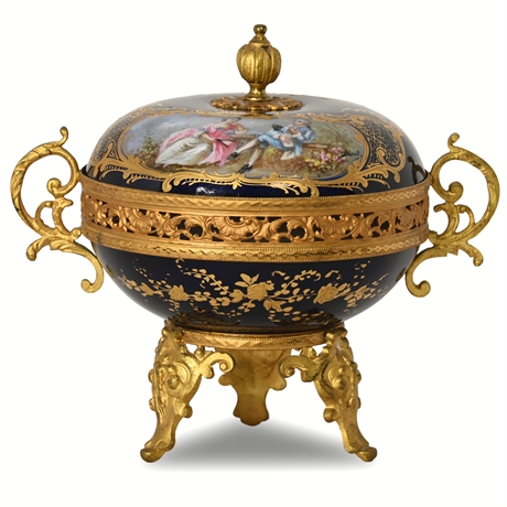 19th Century French Sevres Porcelain & Gilt Bronze Lidded Centerpiece Bowl