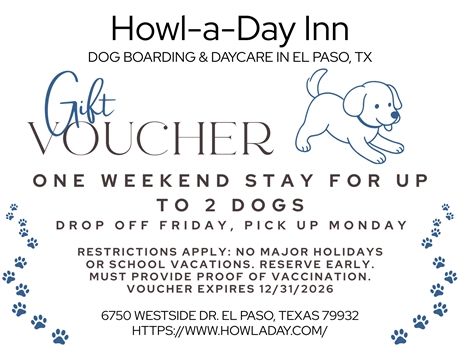 Weekend Boarding for Up to 2 Dogs, Howl‑a‑Day Inn, El Paso
