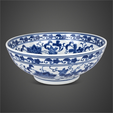 Pottery Barn “Indigo” Porcelain Bowl – Blue & White Floral, 10” Diameter