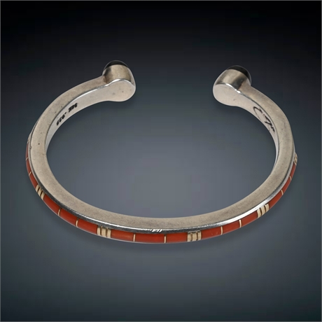 Zuni 14k and Sterling Inlaid Coral Bracelet