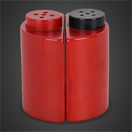 Cherry Red & Black Bakelite Salt & Pepper Shaker Set