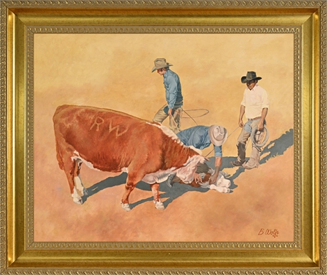 Bassel Wolfe "Maternal Concern" 1986 Original Oil — El Paso Ranching Scene