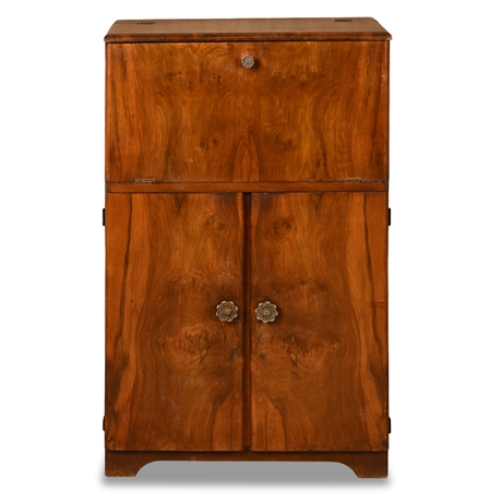 1930s Art Deco Burl Wood Mirrored Cocktail Cabinet / Cellarette
