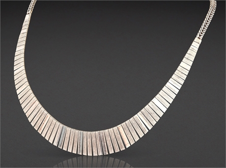 Italian Sterling Silver Collar Necklace, Signed M, 925