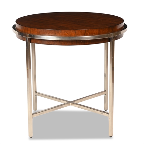 Classic Chrome and Walnut Side Table