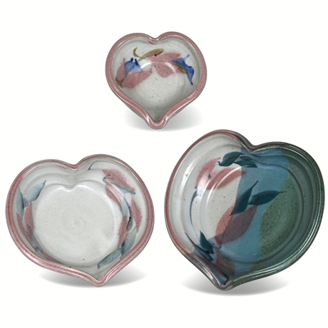 Studio Pottery Nesting Heart Bowls