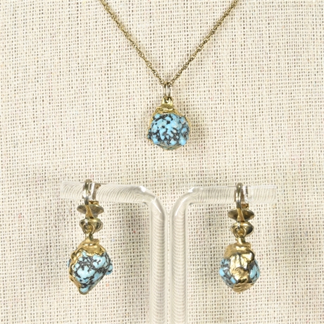 Gold Wrapped Turquoise Necklace & Earring Set