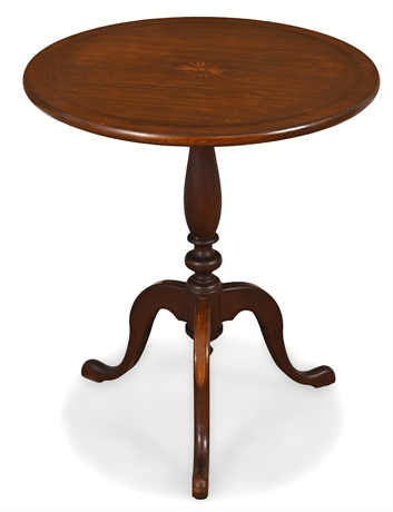 Victorian Era Mahogany Tilt-Top Tripod Table with Sunburst Inlay