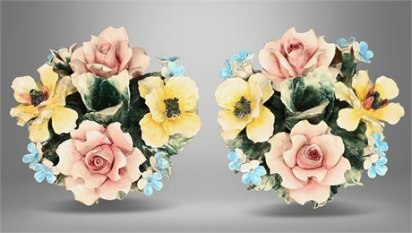 Pair Capodimonte Porcelain Spring Flowers