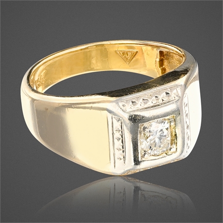 14K Yellow Gold Men’s Diamond Ring – Mid‑Century Bezel, 3/8 ct, Size 10