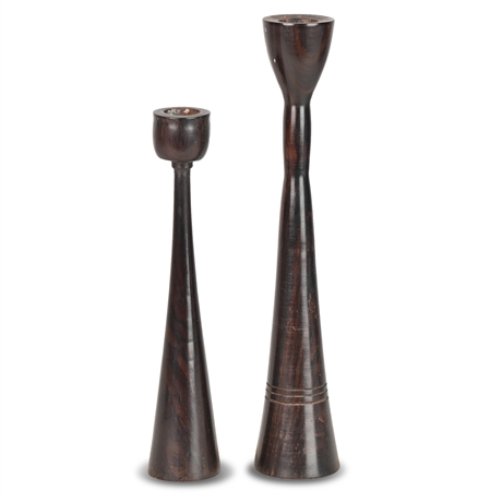 Pair Rosewood Carved African Candle Sticks