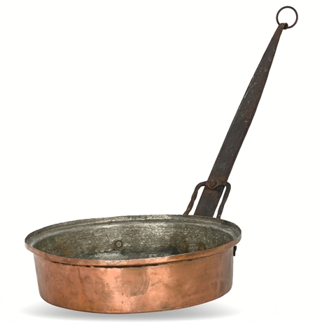 Antique Copper Saucepan With Iron Handle, Hammered Copper Cooking Pan, Handmade