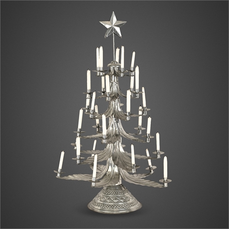 Mexican Folk Art Punched Tin Christmas Tree Candelabra, 30-Candle