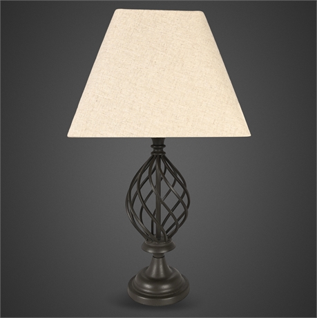 28" Annie Style Iron Scroll Table Lamp, 3-Way Switch and Light Beige Shade