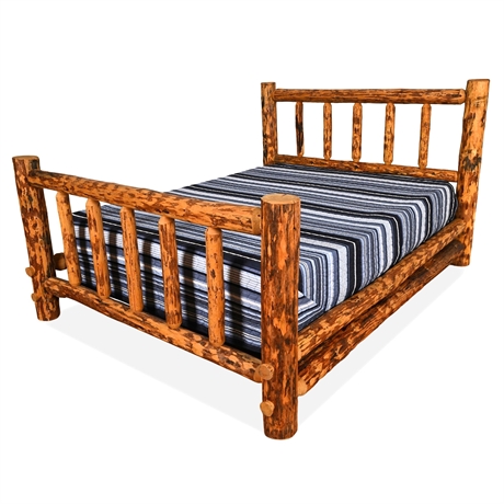Artisan-Crafted Solid Log Queen Bed – 5" Posts, Hand-Built