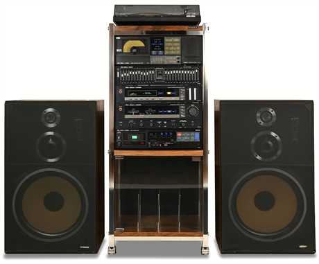 Fisher Stereo System with Turntable, Speakers, and Cabinet