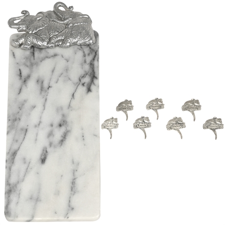 Arthur Court Footed Marble Cheese Board with Mouse Cheese Markers