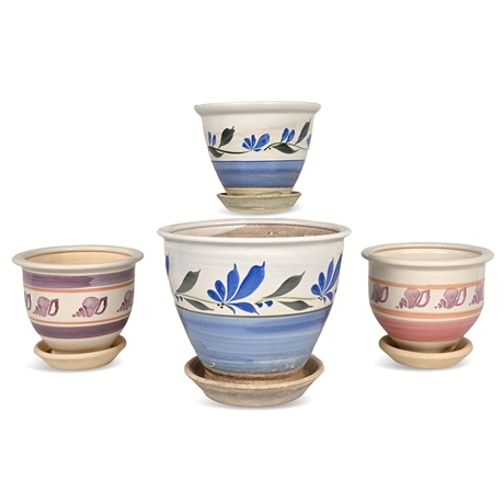 Blue Blooms & Coastal Shells Studio Garden Quartet — Hand-Painted Planters