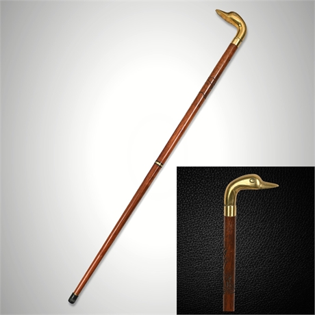 Walking Cane — Brass Duck Head Handle, Hand-Carved Philippine Mahogany Shaft