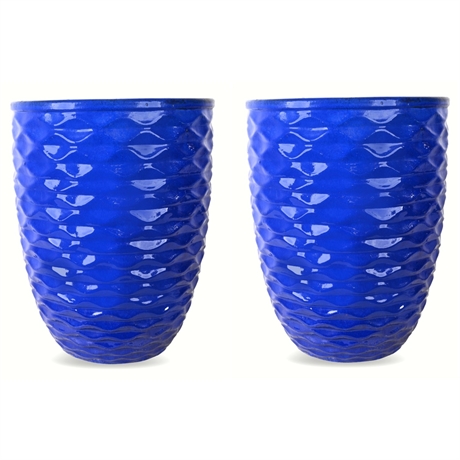 Pair of Vimle Ceramic Wave Planters — Cobalt Blue, 21" Tall