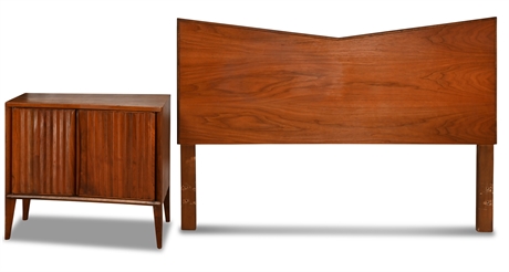 Mid-Century Walnut Headboard & Nightstand by Unagusta Furniture
