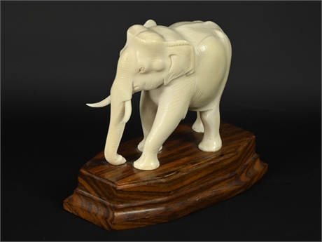 Vintage Carved Elephant on Rosewood Base