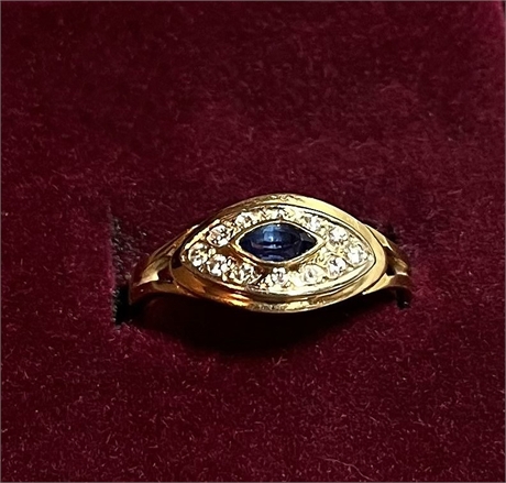 14K Gold Ring with Sapphire and Diamonds