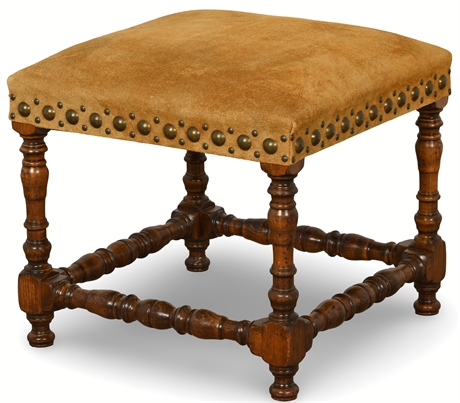 Sarreid Ltd. Spanish Handcrafted Wooden Stool with Brass Stud Detailing