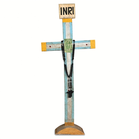 Mexican Folk Art Cruz — INRI, Guadalupe, Stigmata, Rosary