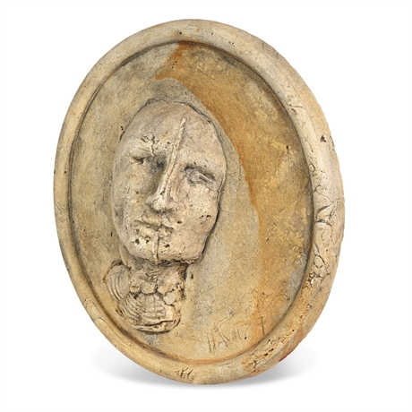 Ceramic Relief Portrait Roundel, Signed Haviii, Wall-Mountable