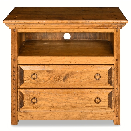 Rustic 2-Drawer Chest with Open Storage and Wrought Iron Pulls