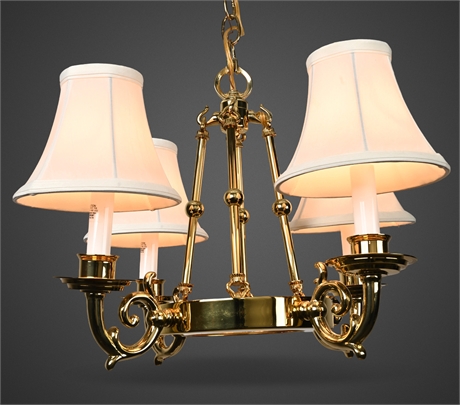 Georgian Style Polished Brass 4-Light Chandelier – Removable Shades, 19.5