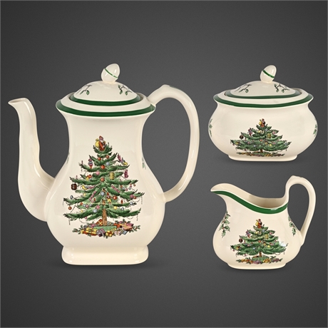 Spode Christmas Tree Teapot Set – S3324 Sugar, Creamer & Pot, England