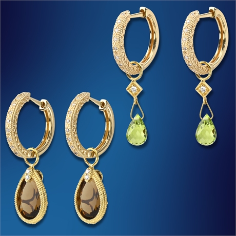 14K Gold Convertible Earrings with Diamond, Citrine, and Peridot Attachments