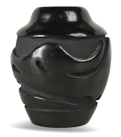 Jennifer Naranjo Santa Clara Blackware Pot – Carved Avanyu Design, Signed