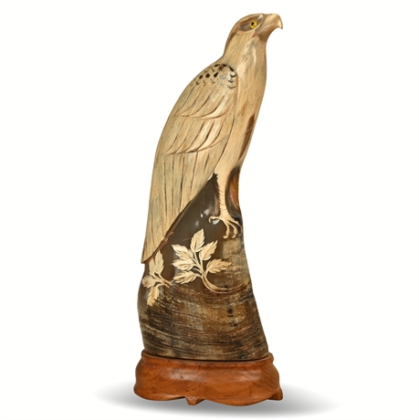 10.5" Water Buffalo Horn Carved Eagle Sculpture