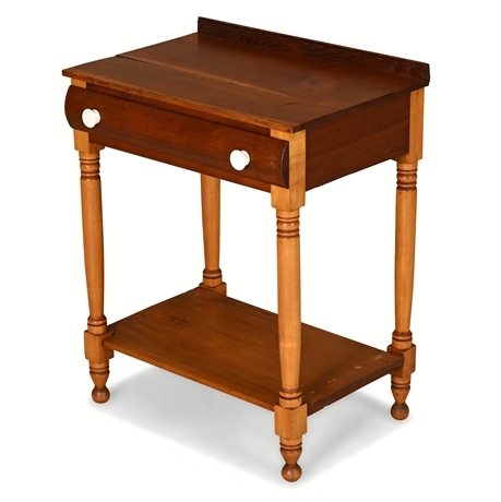 Civil War Era Solid Wood Stand w/ Dovetail Drawer & Porcelain Knobs
