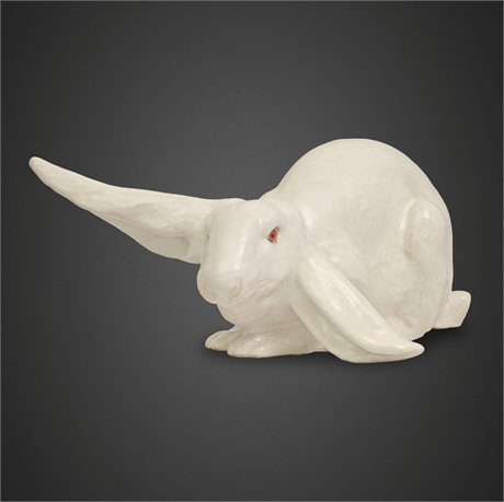French Bavent Floppy-Ear Rabbit, Large White-Glazed Ceramic Figure