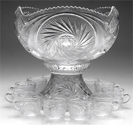 Vintage Pressed Glass Punch Bowl Set