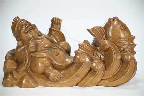 Carved Fishing Buddha Sculpture