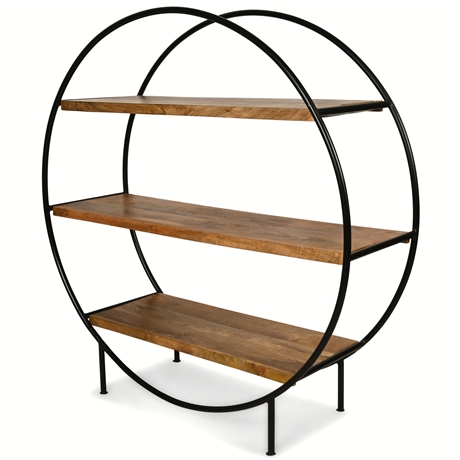 Handcrafted Industrial Circular Mango Wood Shelf