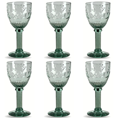 (6) 7" Green Blown Glass Goblets