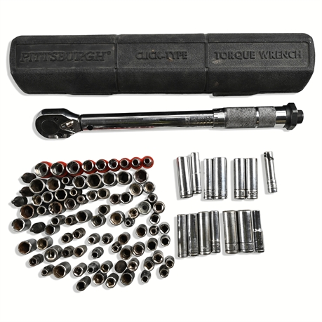 101pc Socket Set & Pittsburgh 1/4" Drive Click-Type Torque Wrench