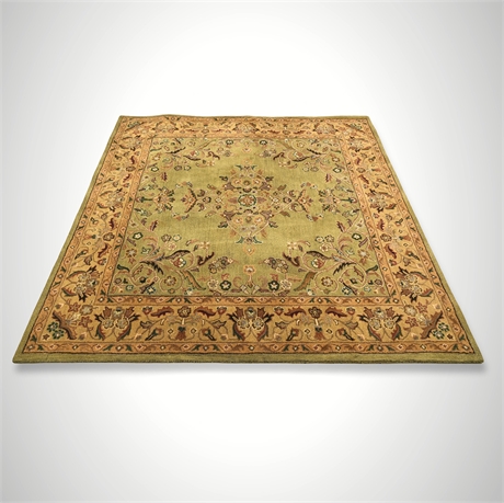Heritage Collection Hand-Tufted Indian Wool Rug, Green & Gold Floral, 8' Square
