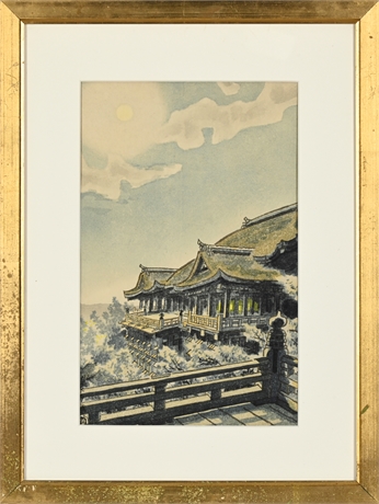 Nisaburo Ito 'Full Moon View at Kiyomizu Temple' Woodblock Print