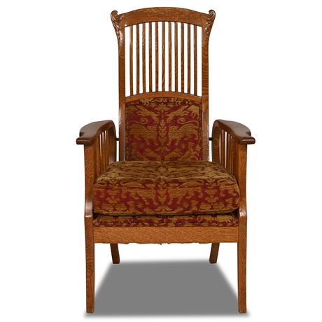 Arts & Crafts Carved Oak Reclining Armchair